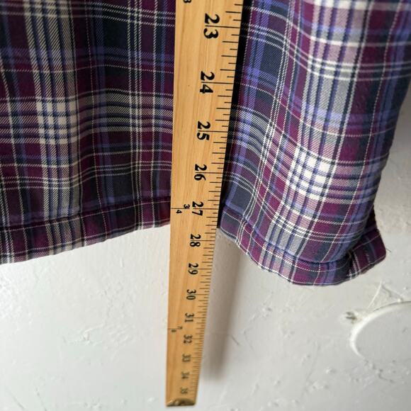 L.L. Bean Womens Size Medium Purple Plaid Fleece Lined Button Up Shacket Sweater - Picture 7 of 7